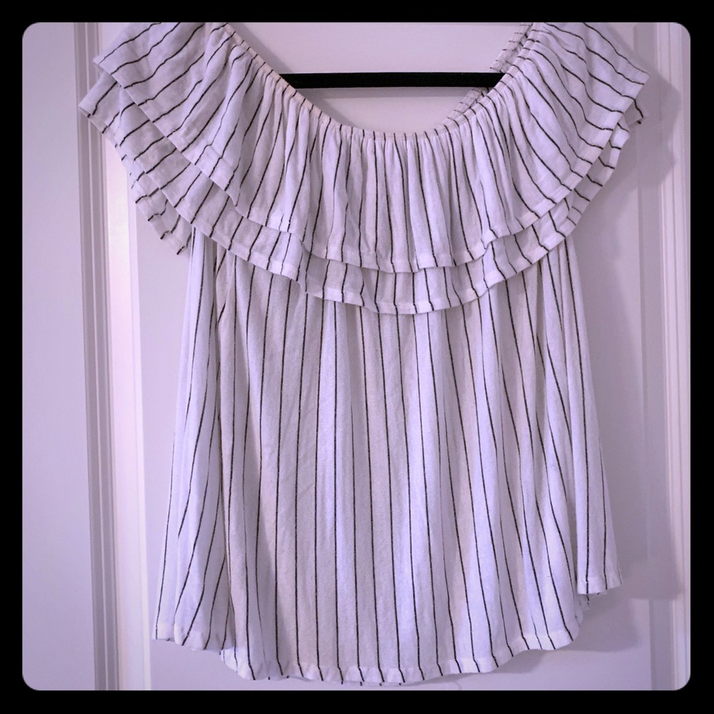 Fringe Ruffled Off-the-Shoulder Swing Top
